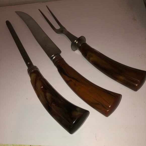 Vintage stainless steel Washington forge Carving Set with Brown Handles - Picture 1 of 7